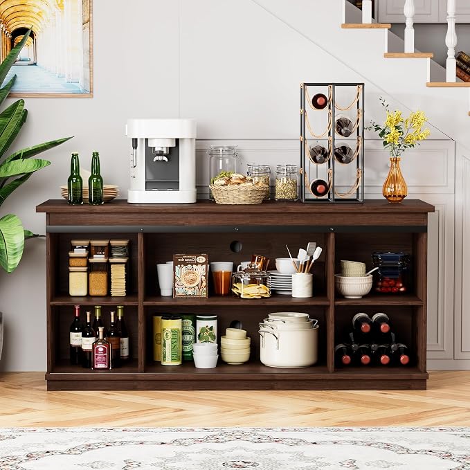 Shahoo Farmhouse Sideboard Buffet Cabinet, Coffee Bar Storage - Image 5