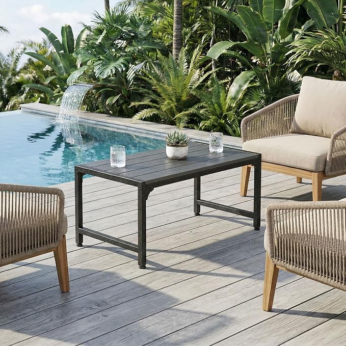 ODK Outdoor Coffee Table, Rectangle Weather-Resistant Patio Coffee Table - Image 8
