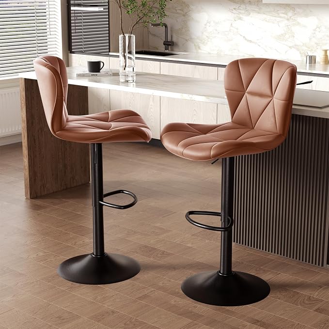 Nalupatio Modern Bar Stools Set of 2, Faux Leather Upholstered Swivel Bar Stools - Image 5