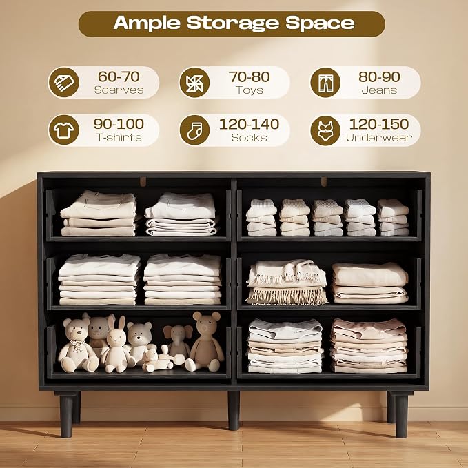 FUQARHY 6 Drawer Dresser Rattan Dresser Modern Chest - Image 4