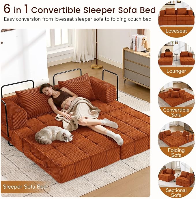 Korser Folding Convertible Sofa Bed, Corduroy Upholstered Boneless Couch - Image 3