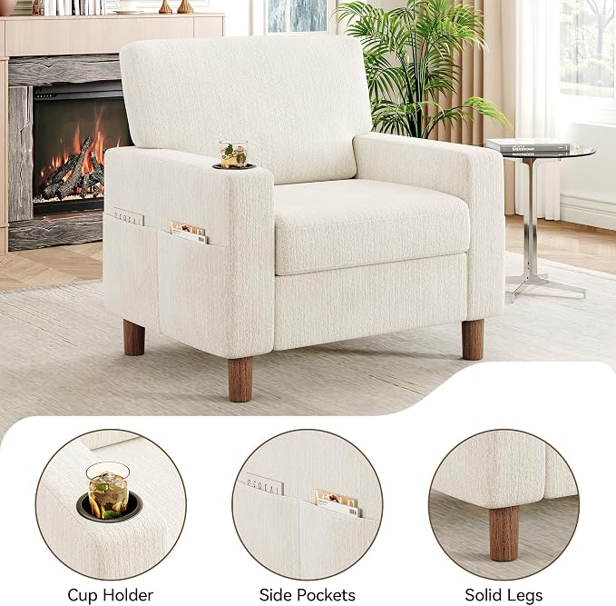 Mid Century Modern Accent Chair, Chenille Comfy Living Room Arm Chairs - Image 4