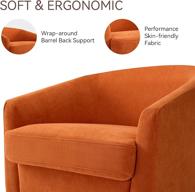 Swivel Barrel Accent Chairs Set of 2, Round Chenille Fabric Living Room Arm - Image 4