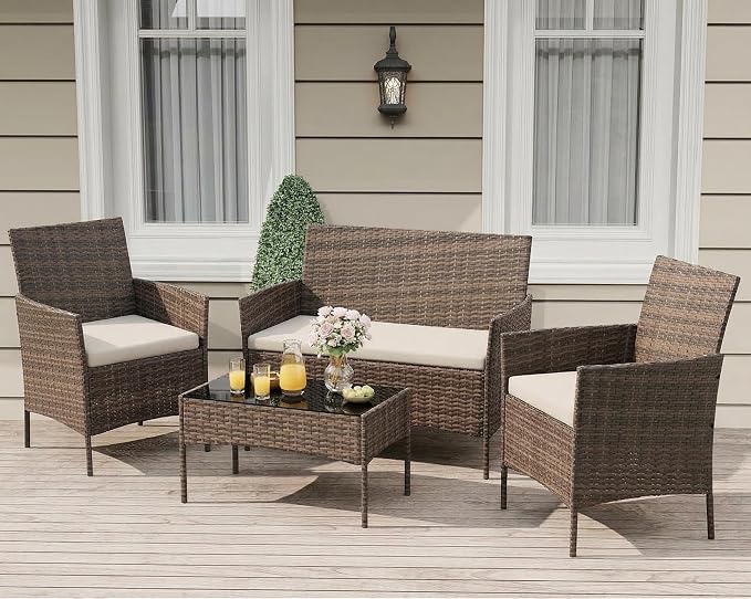 GarveeLife 4-Piece Patio Furniture Set, Rattan Outdoor Furniture by GarveeLife