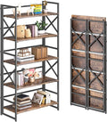 4NM 5 Tiers No Assembly Book Shelves, 51.2" H Folding Bookshelf Bookcase Open by 4NM