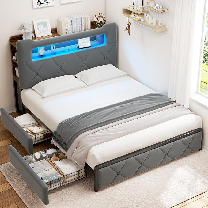 Jocoevol Queen Upholstered LED Bed Frame - Image 3
