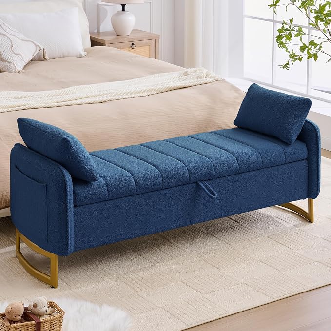 66'' King Size Storage Bench for Bedroom, Teddy Boucle End of Bed Benches for by Aemeios