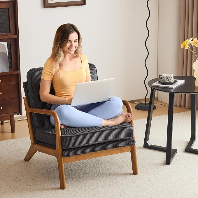 Karl home Mid-Century Modern Accent Chair, Living Room Chairs - Image 7