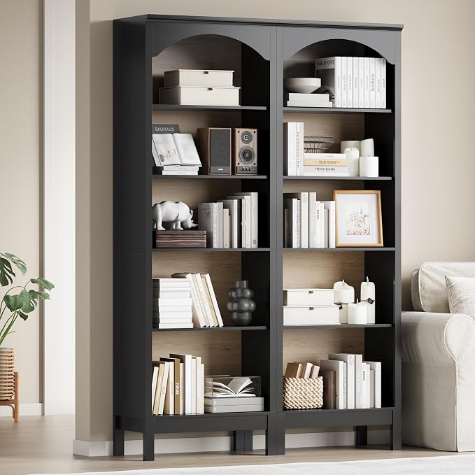 Arched Bookshelf with 5 Tier Open Shelves, Study and Living Room, Modern Black - Image 3