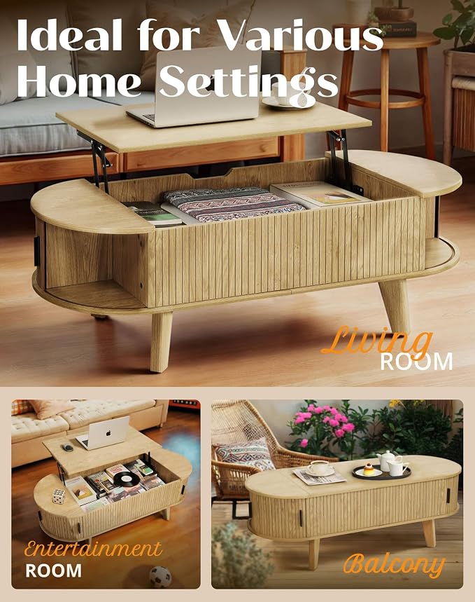 Oval Coffee Table with Storage, 47.2" Lift Top Coffee Table - Image 7