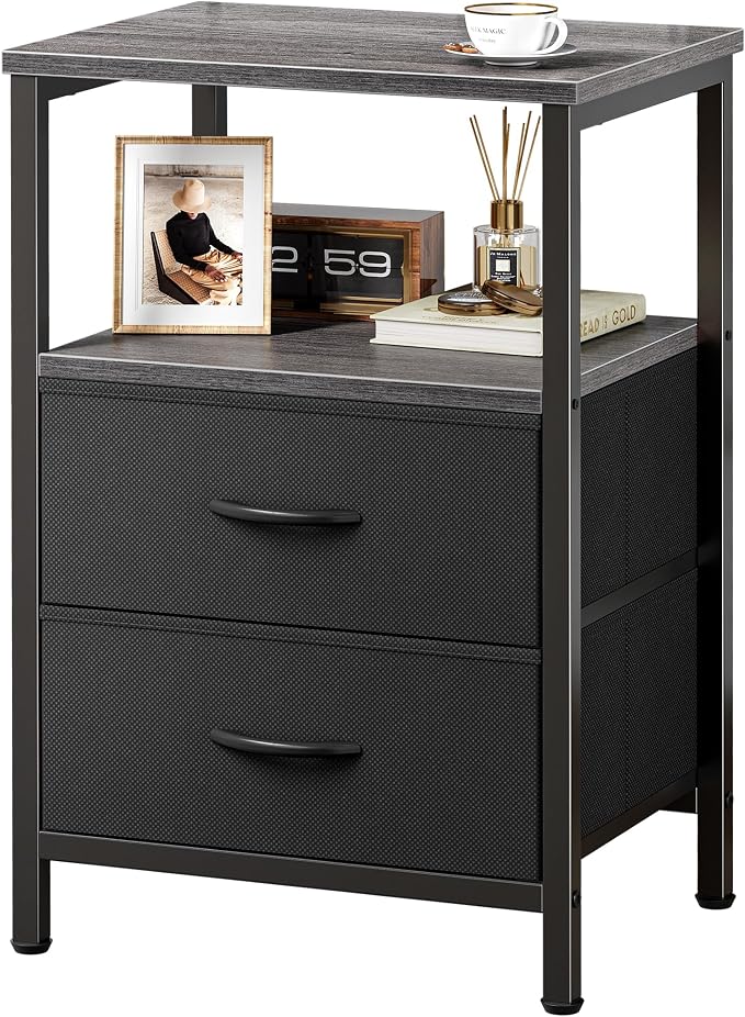 Huuger Night Stand with 2 Drawers, Bed Side Table with Open Shelf, Wooden Top by Huuger