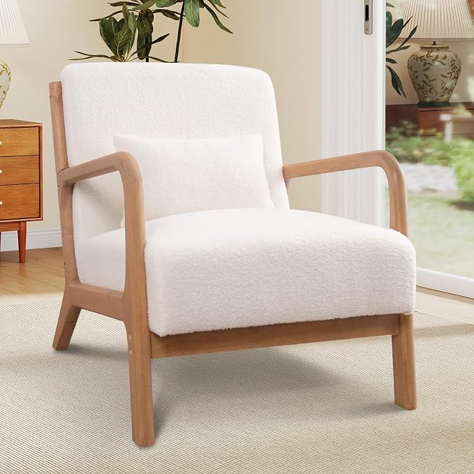 ANJ Mid Century Modern Accent Chair, Single Fabric Lounge Reading Armchair by ANJ