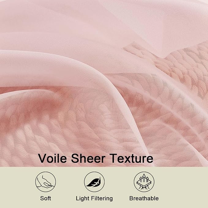 Blush Sheer Curtains for Bedroom Living Room 96 Inches Long 2 Panels, Modern - Image 7