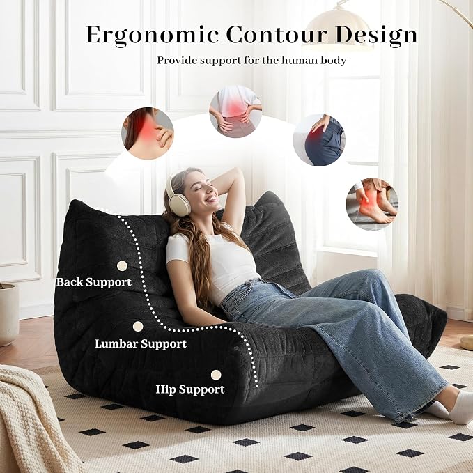 Bean Bag Chair, 2 Seater Lazy Bean Bag Sofa Memory Foam Couch, Giant Bean Bag - Image 7