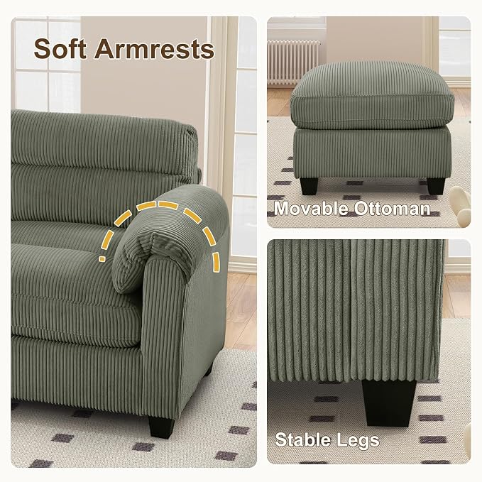 HAOMARKETS Corduroy Sofa Set, Upholstered 3-Seater Couch - Image 5