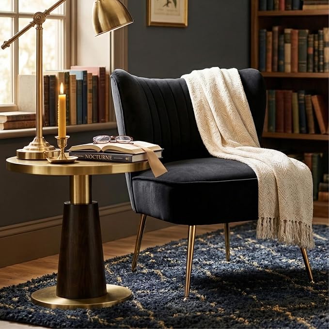 Velvet Accent Chair Set of 2 Comfy Living Room Chair Armless Slipper Chair Mid - Image 7