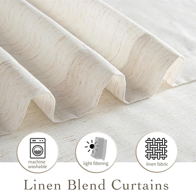 RYB HOME Ivory Sheer Curtains for Living Room, Linen Blend Filter Sunlight - Image 4