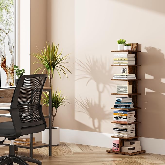 TUTOTAK Narrow Bookshelf, 8-Tier Bookcase, Spine Book Shelf - Image 8