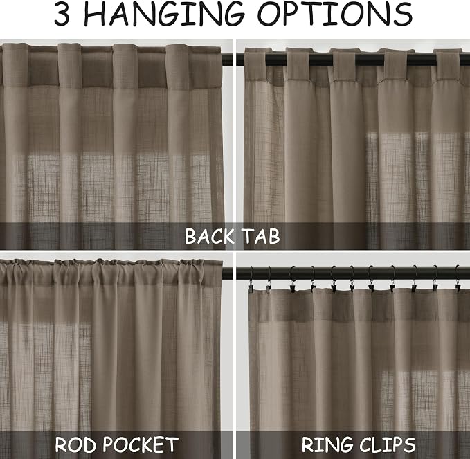 Dark Taupe Linen Curtains 90 Inch Length 2 Panels Set - Image 3