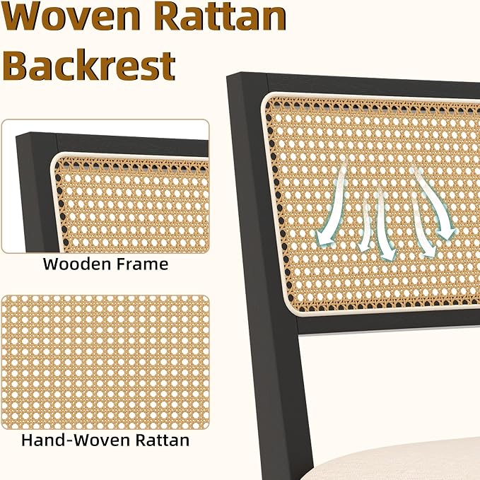 Westice Rattan Dining Chairs Set of 2, Farmhouse Natural Dining Room Chairs - Image 4