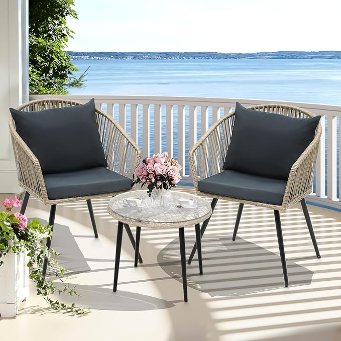 YITAHOME 3-Piece Outdoor Patio Furniture Wicker Bistro Set, All-Weather Rattan by YITAHOME
