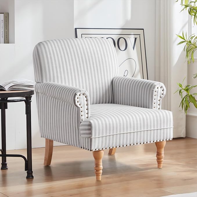 HUIMO Linen Fabric Accent Chair, Mid-Century Modern Armchair - Image 7