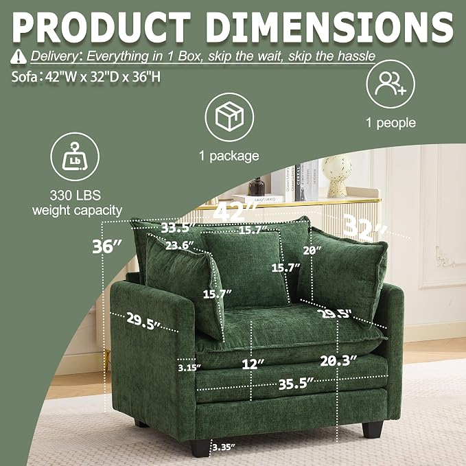 Modular Sectional Sofa Cloud Couch, Deep Seat Washable Chenille Fabric Sofa - Image 2