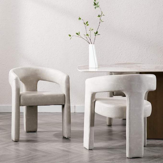 RIVOVA Modern Barrel Dining Chair Grey PU Leather Upholstered Accent Side Chair - Image 3