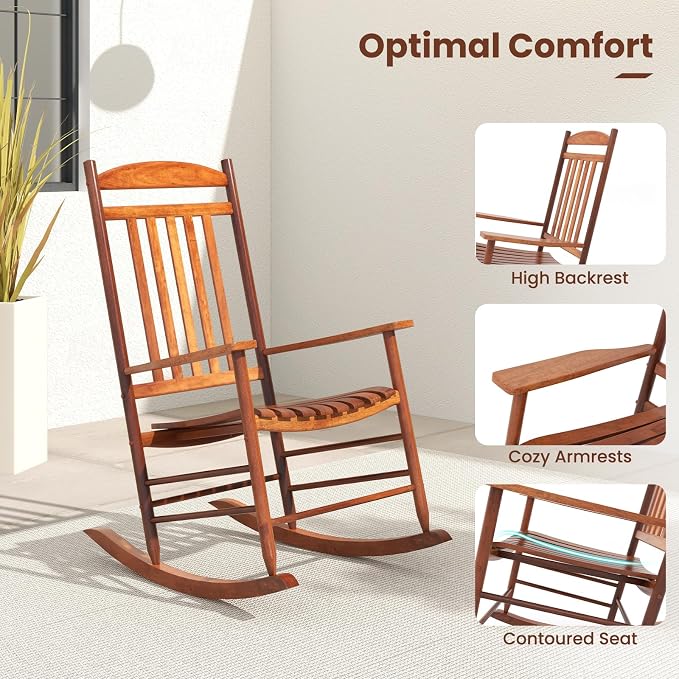Tangkula 3-Piece Outdoor Poplar Wood Rocking Bistro Set, High Back Front Porch - Image 7