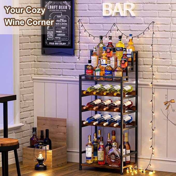 Tiered Wine Rack and Liquor Cabinet, Large Capacity Freestanding Floor Wine - Image 6