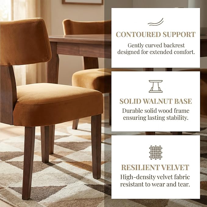 HNY Mid Century Modern Dining Chairs, Velvet Fabric Farmhouse Upholstered and - Image 5