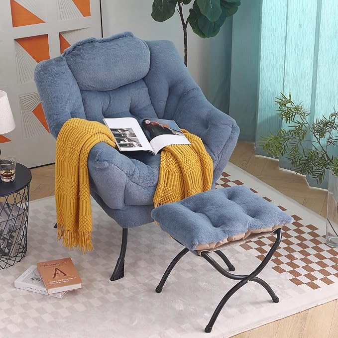 Tiita Lazy Chair with Ottoman, Comfy Leisure Sofa Reading Chair with Footrest - Image 6