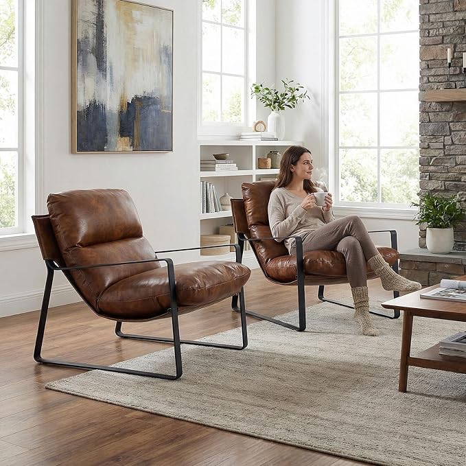 LukeAlon Modern PU Leather Accent Armchair, Upholstered Soft Living Room Chair - Image 3