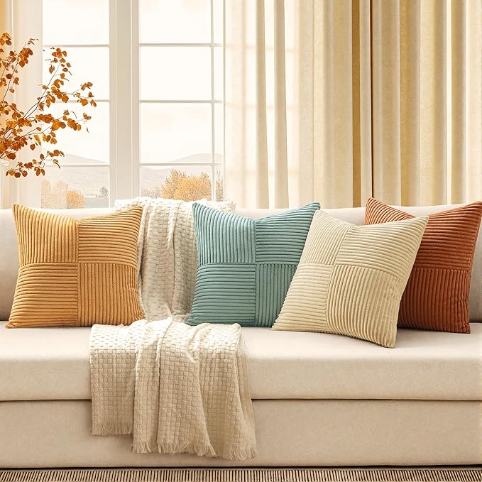 MIULEE Boho Farmhouse Decorative Throw Pillow Covers 18x18 Inch 4 Packs Soft - Image 3