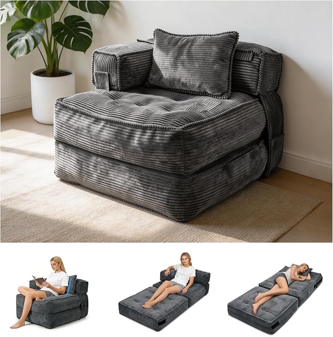 Folding Sofa Bed Chair with Armrests, Convertible Futon Couch Sleeper Chair by laapee