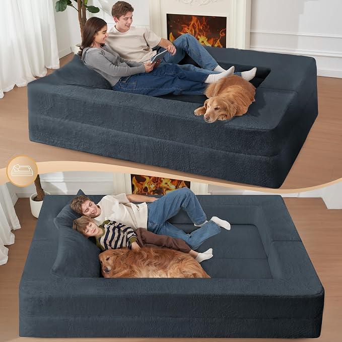 Folding Bean Bag Chair for Adults, 3-in-1 Bean Bag Couch Faux Fur Floor Sofa - Image 7