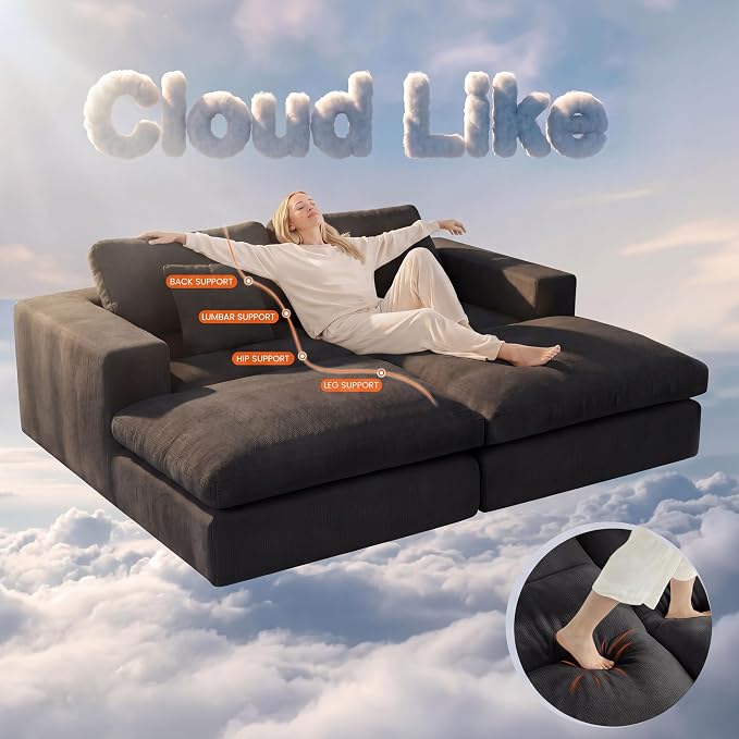 80.7" Oversized Double Chaise Lounge Chair Indoor, Cloud Boneless Sleeper Sofa - Image 4