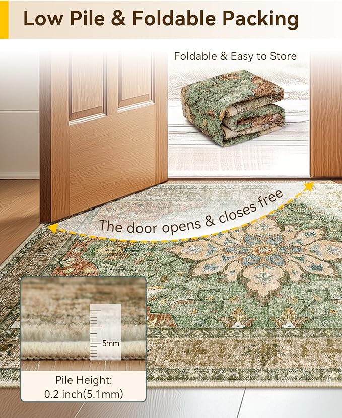 RELEANY Area Rugs 3'x4' Washable Non-Slip, Floral Vintage Distress Print - Image 4