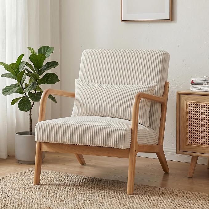 Mid Century Modern Accent Chair, Upholstered Corduroy Armchair by Hjaustevy