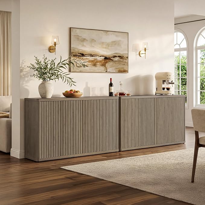 SICOTAS Buffet Cabinet with Storage Accent Sideboard with 4 Doors 66.3" Wide - Image 3