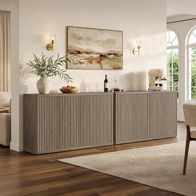 SICOTAS Buffet Cabinet with Storage Accent Sideboard with 8 Doors 132.6" Fluted - Image 2