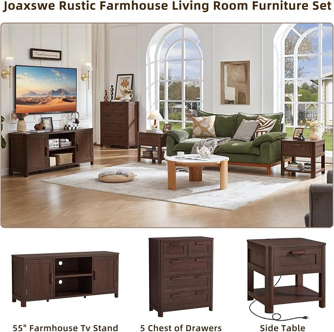 Joaxswe Farmhouse 55" Entertainment Center, Walnut Tv Stand - Image 3