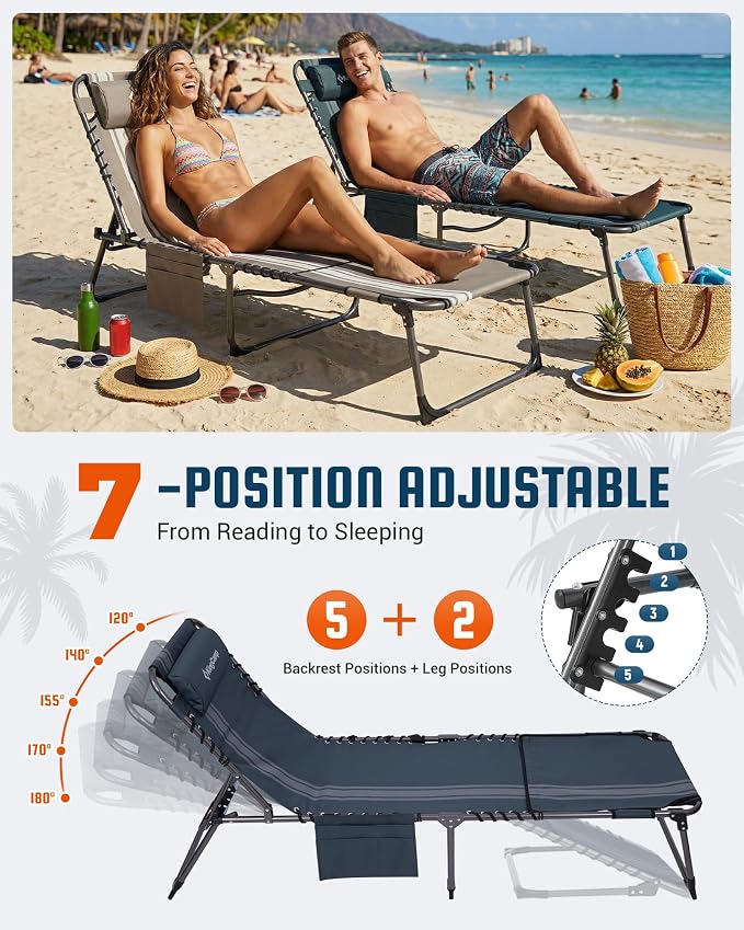 KingCamp Lounge Chair with face Hole, 400LBS Tanning Chairs - Image 6