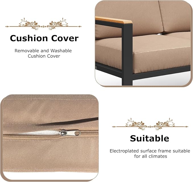 4-Piece Outdoor Patio Furniture Set, Metal Conversation Sofa Set - Image 5