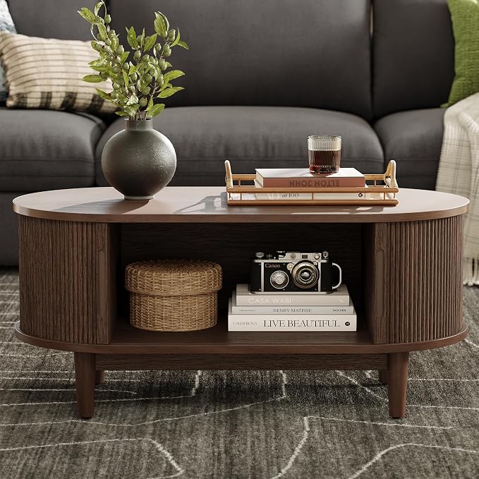 LINSY HOME Oval Coffee Table, Wood Coffee Table - Image 5