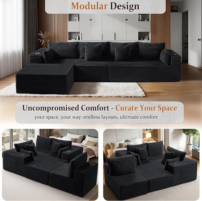 138" Cloud Sectional Couch, Comfort L Shaped Boneless Couch - Image 6