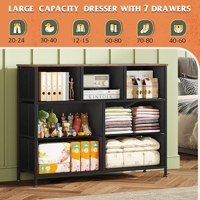 WLIVE 7 Drawer Dresser TV Stand, Entertainment Center, Media Console Table - Image 4
