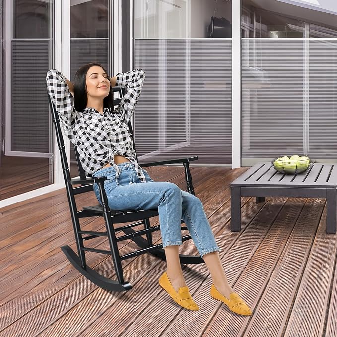 VINGLI Wooden Rocking Chair Outdoor Set of 2, Patio Rockers - Image 2