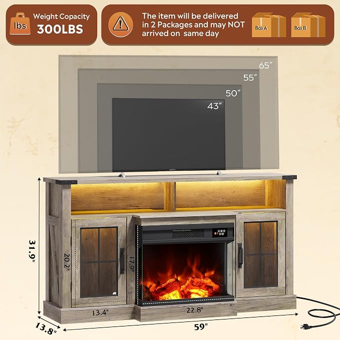 WLIVE 3-Sided Glass Electric Fireplace TV Stand - Image 3