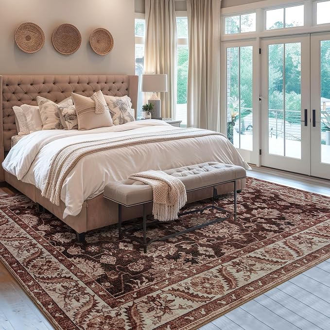 Area Rug for Living Room, 8x10 Area Rugs Washable, Retro Floral Non-Slip Carpet - Image 5